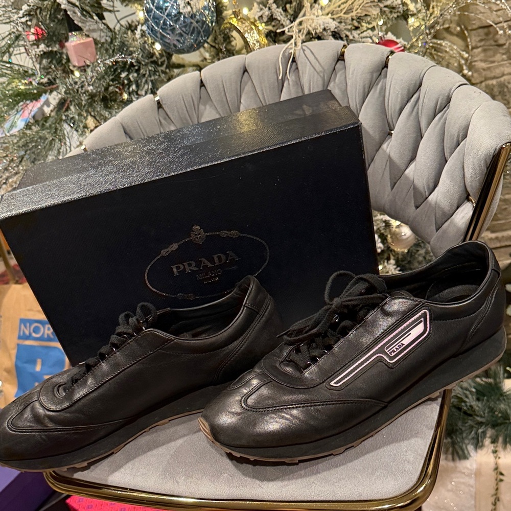 Prada Men's Black Leather Sneakers - Picture 6 of 14
